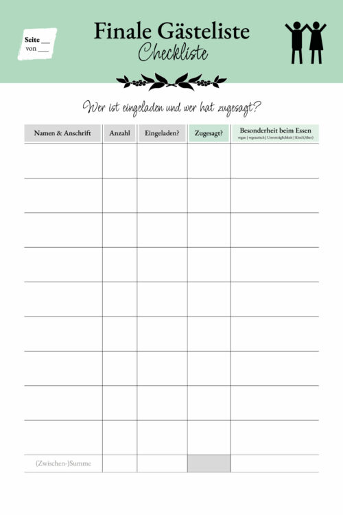 Hochzeitsplanung | Gästeliste Hochzeitsplanung | Gästeliste